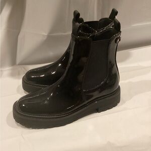 SAM EDELMAN GIRLS BLACK PATENT LAGUNA CHELSEA ANKLE BOOTS. SZ 3